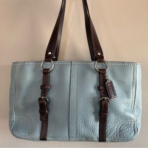 Coach Light Blue and Dark Brown Shoulder Bag